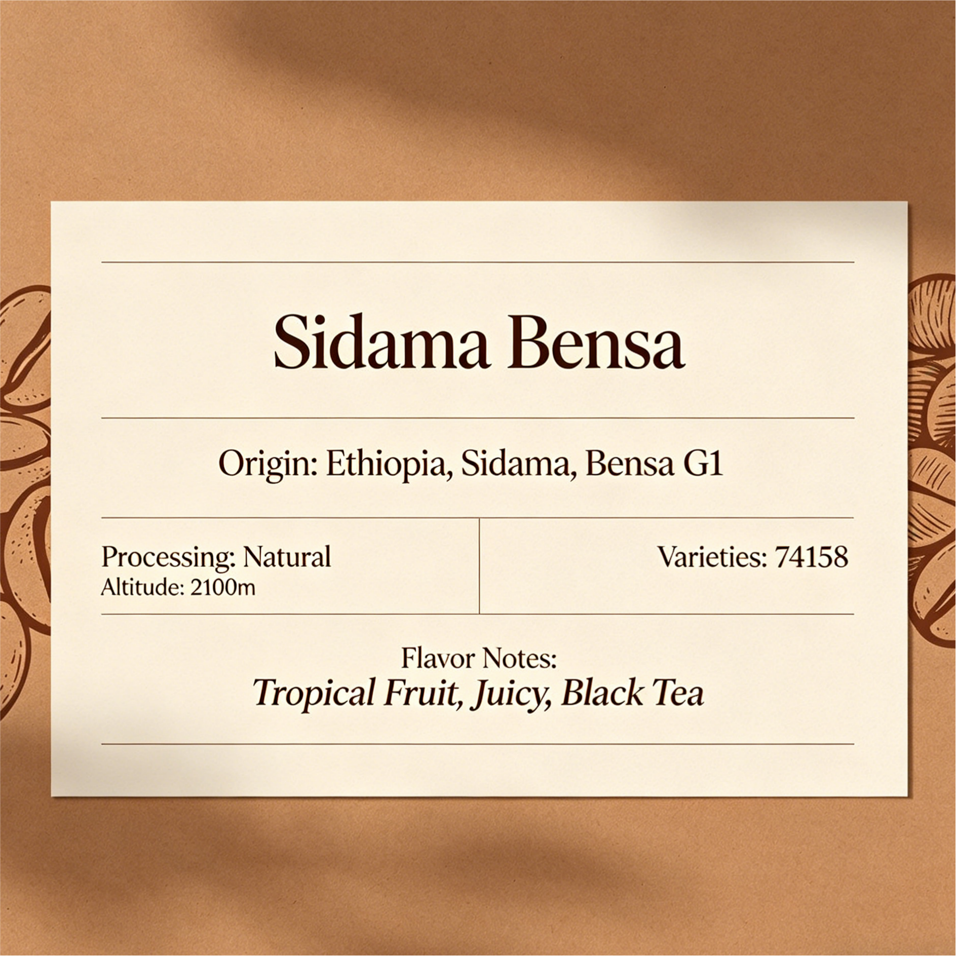 Sidama Bensa Espresso Base – Medium Roast, G1, Tropical Fruit & Black Tea Complexity coffee bean